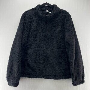 Gap Teddy Fleece Jacket Women M Half Zip Pullover Mock Neck Cozy Outerwear Black